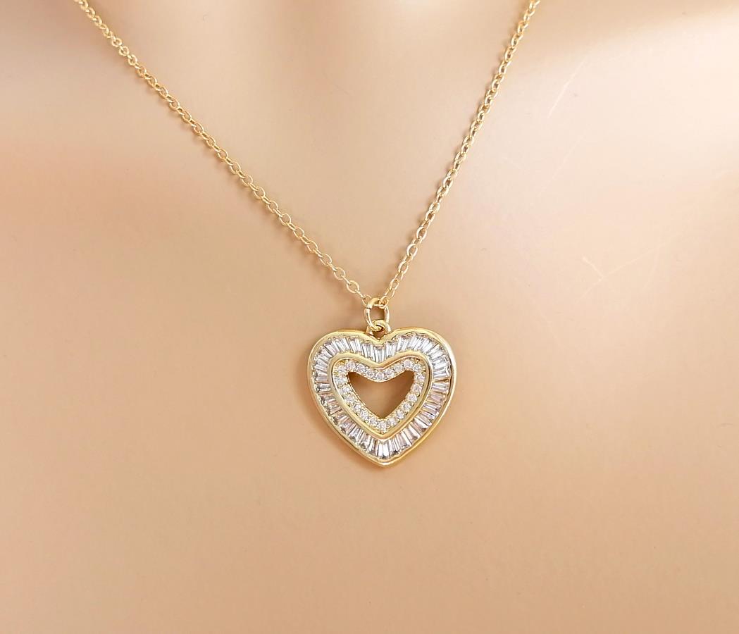 thumbnail image 2 of 18" Gold Heart Pendant Necklace – 14K Gold Plated With CZ Stones – Love & Hearts Theme 2 of 11