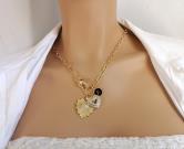 mixed-charm-necklace-gold-heart-pendant-paperclip-chain-necklace-personalized-round-circle-disc-coin-letter-initial-black-necklace-birthday-gift-idea-necklace-for-women-gift-for-her-gift-for-girlfriend-cz-crystal-stone-heart-necklace-2